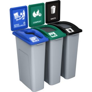 WASTE WATCHER - Triple - Kit - Mixed Recyclables-Compost-Waste - Mixed-Full - Grey-Blue-Green-Black