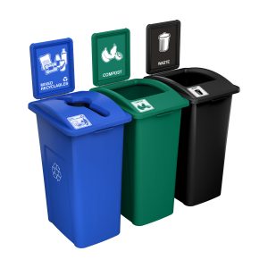 WASTE WATCHER - Triple - Kit - Xl - Mixed Recyclables-Compost-Waste - Mixed-Full - Blue-Green-Black