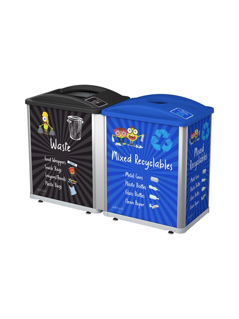 MOSAIC – Double – Junior – Waste-Mixed Recyclables – Full-Mixed – Silver-Black-Blue