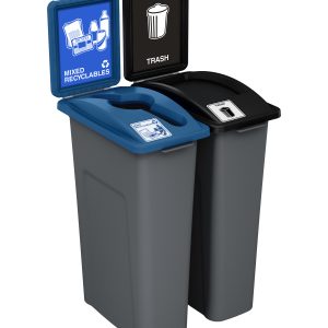 WASTE WATCHER - Double - Kit - Mixed Recyclables-Trash - Mixed-Full - Grey PCR-Blue PCR-Black PCR