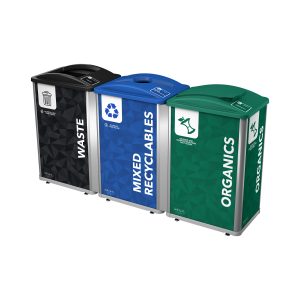 MOSAIC - Triple - Kit - Waste-Recyclables-Organics - Full-Mixed-Solid Lift - Silver-Black-Blue-Green
