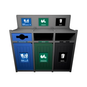 VISION - Triple - Unit - Mixed Recyclables-Organics-Waste - Mixed-Full-Full - Grey-Blue-Green-Black