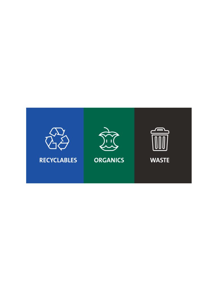 SESSANTA – Triple – Sign – Recyclables-Organics-Waste – Blue-Green-Black