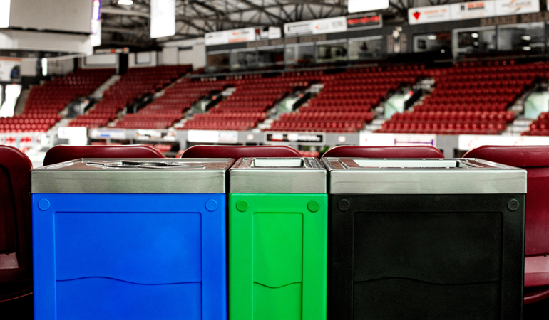 waste sorter bins in a stadium