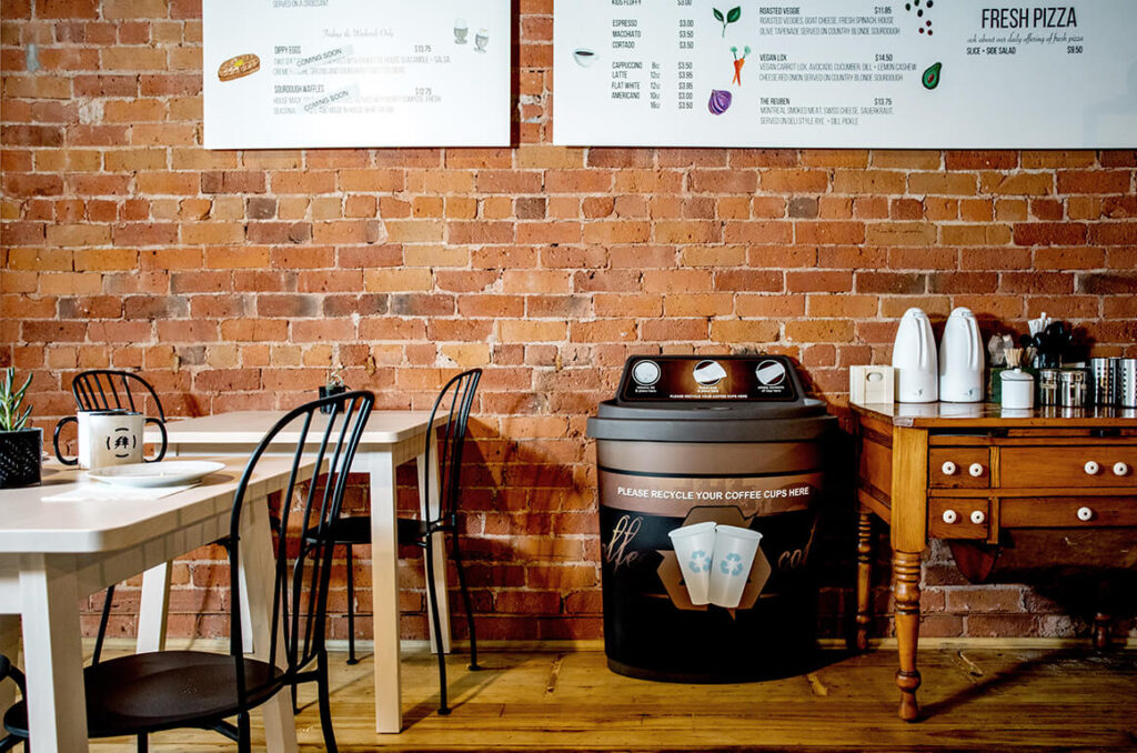 waste sorter bins in a restaurant