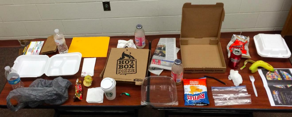 different type of waste on a table