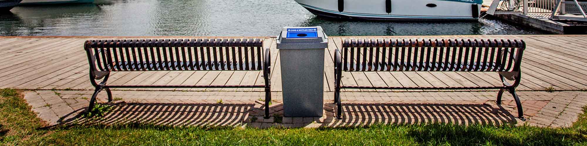 recycling bin in between chairs