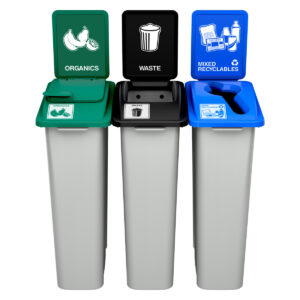 WASTE WATCHER - Triple - Kit - Standard - Organics-Waste-Mixed Recyclables - Vented Lift-Full-Mixed - Grey-Green-Black-Blue-Green-Black-Blue