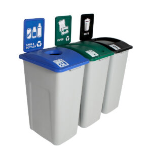 WASTE WATCHER - Triple - Kit - Xl - Cans & Bottles-Paper-Waste - Circle-Slot-Full - Grey-Blue-Green-Black