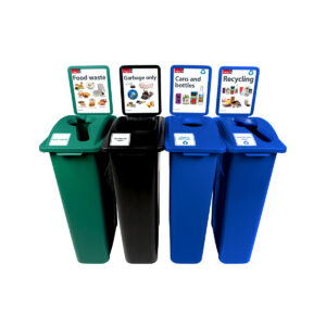 WASTE WATCHER [CU16-001801] - Quad - Kit - Food Waste-Garbage Only-Cans and Bottles-Recycling - Mixed-Full-Circle-Mixed - Green-Black-Blue-Blue