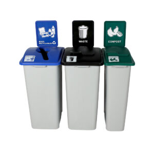 WASTE WATCHER - Triple - Kit - Xl - Mixed Recyclables-Compost-Waste - Mixed-Solid Lift-Solid Lift - Grey-Blue-Green-Black