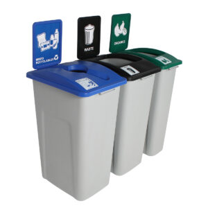 WASTE WATCHER - Triple - Kit - Xl - Mixed Recyclables-Waste-Organics - Mixed-Full - Grey-Blue-Black-Green