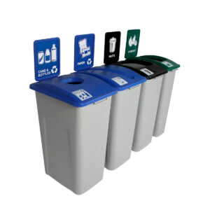 WASTE WATCHER - Quad - Kit - Xl - Cans & Bottles-Paper-Compost-Waste - Circle-Slot-Full - Grey-Blue-Blue-Green-Black