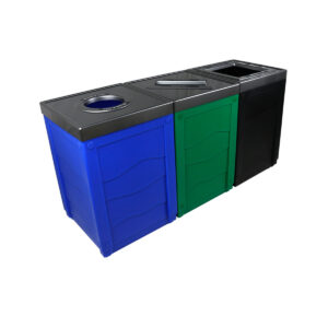 EVOLVE - Triple - Cans & Bottles-Paper-Waste - Circle-Slot-Full - Blue-Green-Black