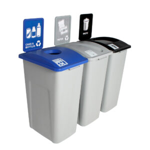 WASTE WATCHER - Triple - Kit - Xl - Cans & Bottles-Paper-Waste - Circle-Slot-Full - Grey-Blue-Grey-Black