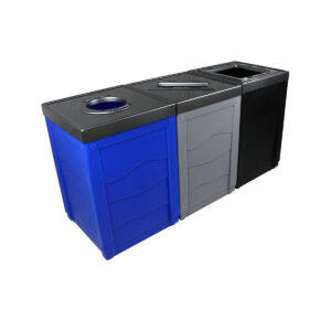 EVOLVE - Triple - Cans & Bottles-Paper-Waste - Circle-Slot-Full - Blue-Grey-Black