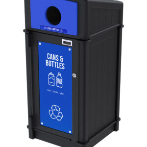 recycling station Fusion Busch Systems with signage for cans recycling