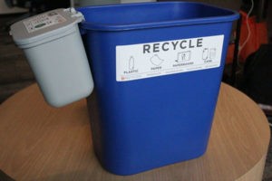 Recycling bin with attached waste bin